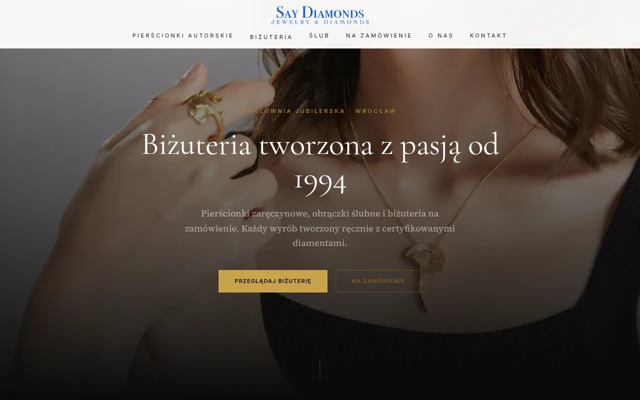 Strona główna say-diamonds.pl — sklep e-commerce premium z biżuterią ślubną