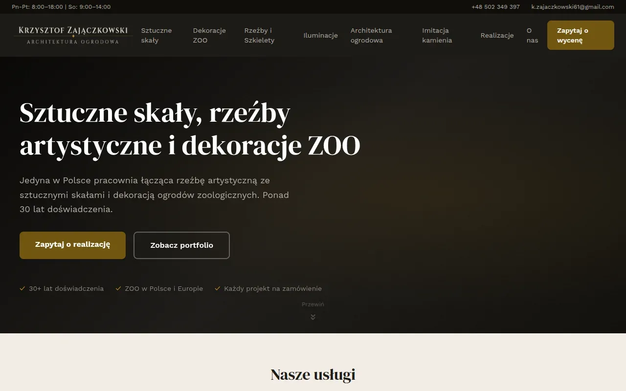 Strona główna skalyiszkielety.pl — pracownia sztucznych skał i rzeźb artystycznych